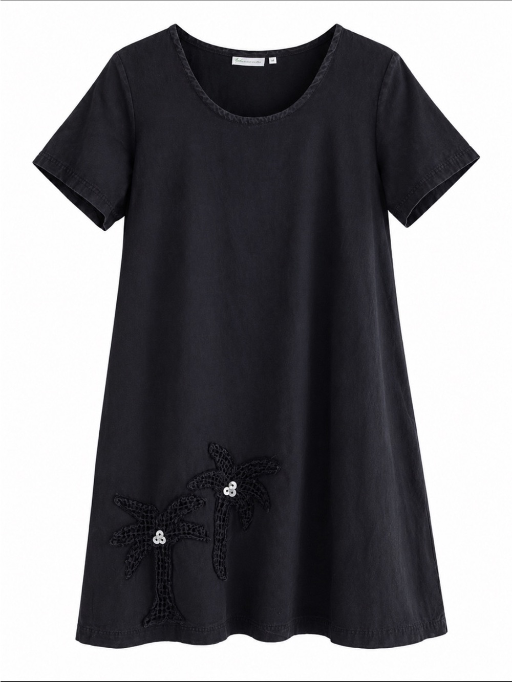 Lulu B Dress Womens Large Tropical Palm Tree Embrodiered Pockets Cotton Black